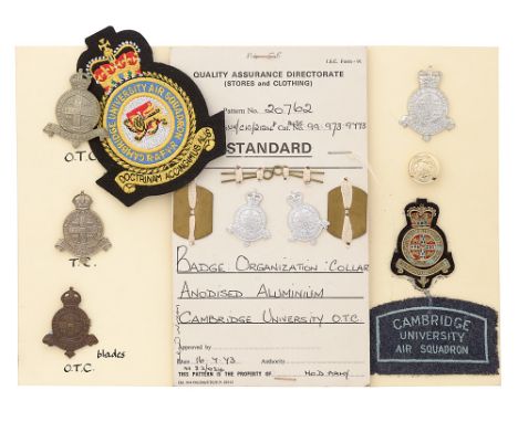 Cambridge University OTC and TC 10 items of insignia. Good assortment of badges, Squadron patch and Sealed Pattern anodised c