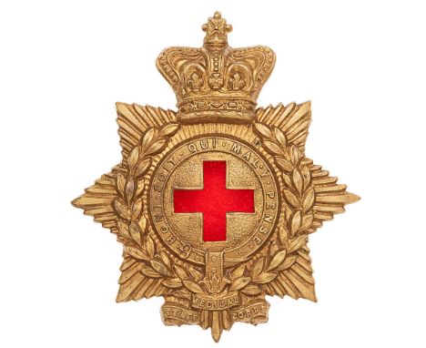 Medical Staff Victorian glengarry cap badge circa 1884-98.  Good scarce die-stamped brass crowned star bearing laurel sprays,