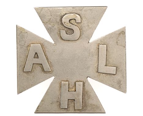 South African Light Horse Boer War sheet white metal slouch hat badge.  Good rare Maltese cross bearing individual applied le