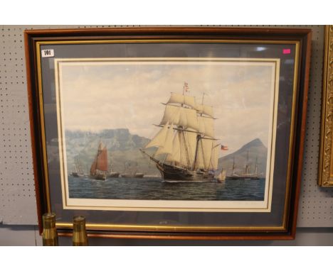 Large Framed Peter Bilas South African Artist print of ships signed 261 of 500 