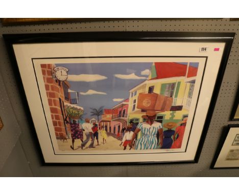 Large Framed Lithographic print of a African street scene singed in Pencil by Tiffany Cant. 73 x 56cm 