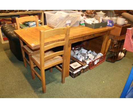 Light Oak Kitchen table with two leaves on straight legs and 2 matching chairs 