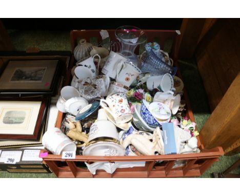 Tray of assorted ceramics inc. Bells Scotch Whisky, Wedgwood etc 