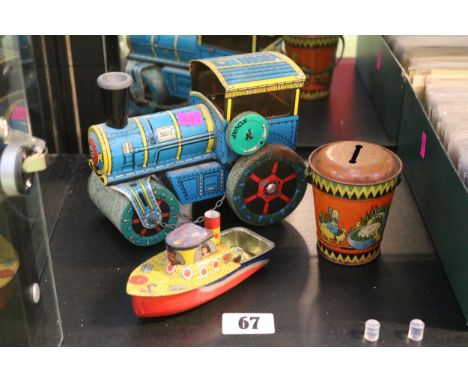 Kovap Tin Plated Steam Roller, Rattendeep Indian Tug Boat and a Tin plate Bucket 