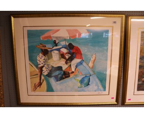 Framed Print 'Men in a boat' by Tiffany Cant 68 x 55cm 