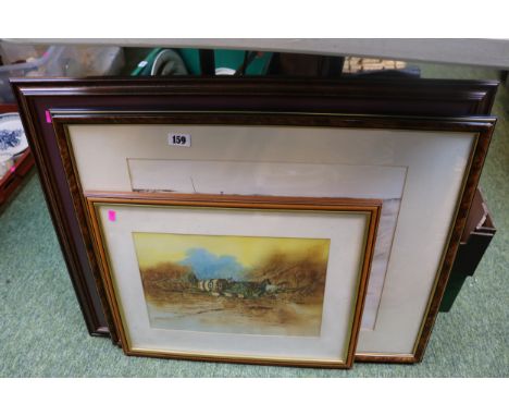 3 Military pictures to include, watercolour of Spitfire, SAS Mobile unit and a Aviation print signed 