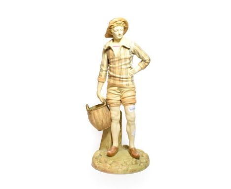 Royal Worcester figure of a boy and basket, signed by James Hadley, model number: 1202, 45cm high 