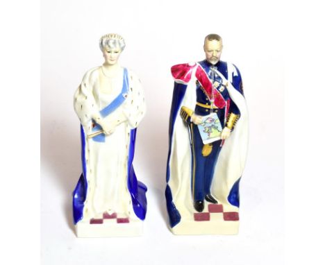 Two Royal Worcester figures, HM Queen Mary, HM King George V, 24cm high 
