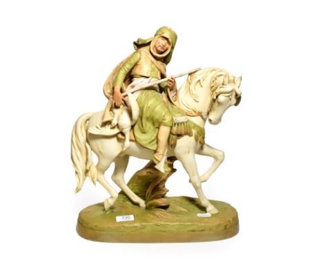 Post 1919 Royal Dux model of an Arabian mounted hunter, model number: 1977 
