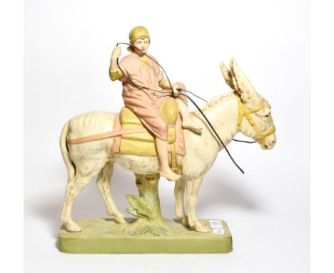 Post 1919 Royal Dux model of a donkey and rider, model number 2344, 40cm high 
