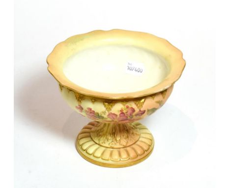 A Royal Worcester blush ivory floral painted pedestal bowl, shape number: 2287, 14cm high 