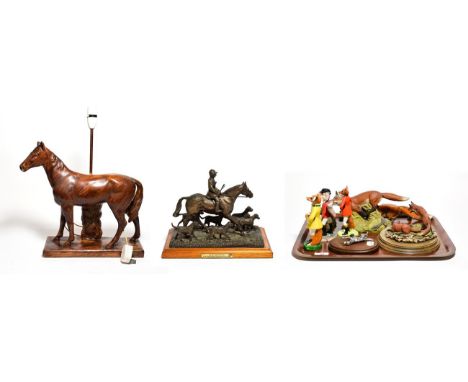 A collection of fox, horse and hound related items including Hummel, Aynsley, etc (10)