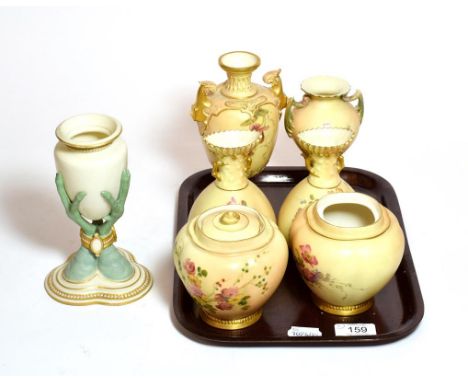 A pair of Royal Worcester blush ivory vases, shape number 1663, a pair of Royal Worcester blush ivory poperies, shape number: