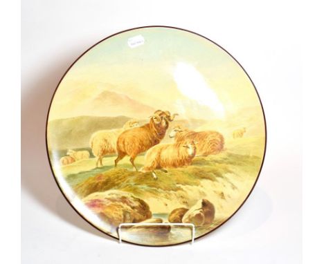 A Worcester Royal porcelain works hand painted charger, the title is sheep after T. Sidney Cooper, painted by R.F Perling, pa