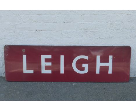 A rectangular Midland Region enamel sign for Leigh, 54 1/4 x 16".