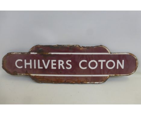 A Midland Region enamel station totem for Chilvers Coton, fully flanged, 36 1/4 x 10".