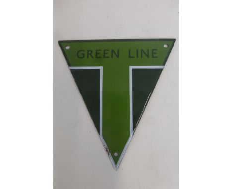 A Green Line triangular enamel plaque, 5 3/4 x 6".