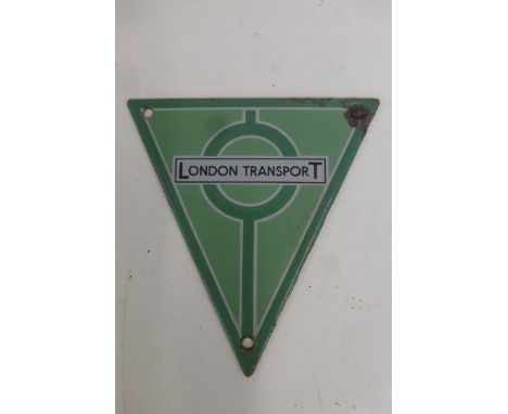 A London Transport triangular plaque, 5 3/4 x 6".