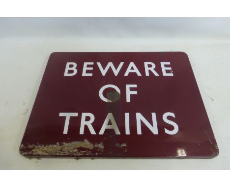 A Midland Region Beware of Trains rectangular enamel sign, 24 x 18".