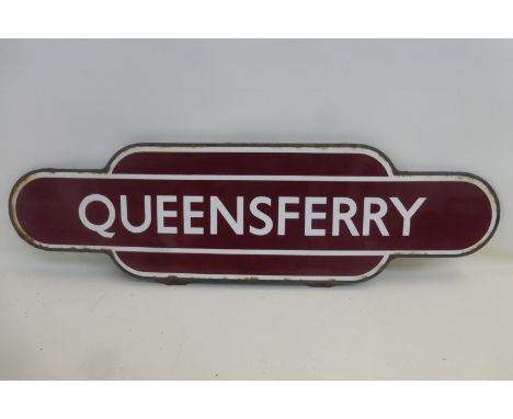 A Midland Region enamel station totem for Queensferry, fully flanged, 36 1/4 x 10".