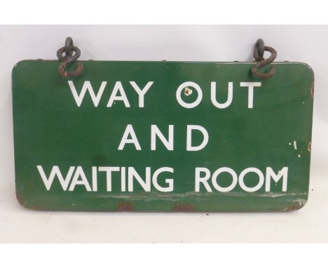 A pair of Southern Region back to back enamel signs for Way Out and Waiting Room, 24 x 12".