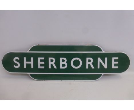 A Southern Region enamel station totem for Sherborne, fully flanged, 36 1/4 x 10 1/4".