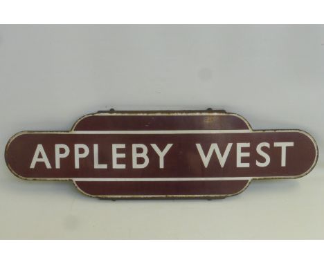 A Midland Region enamel station totem for Appleby West, half flanged, 36 x 10".