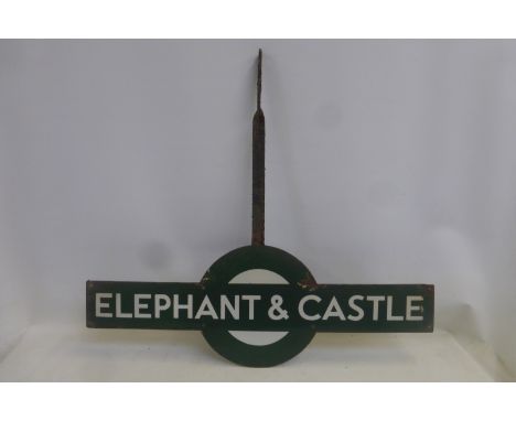An early Southern Region enamel station target for Elephant and Castle, on original bracket, 36 x 13".
