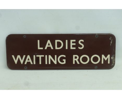 A chocolate and cream GWR enamel railway sign for Ladies Waiting Room, 18 x 6".