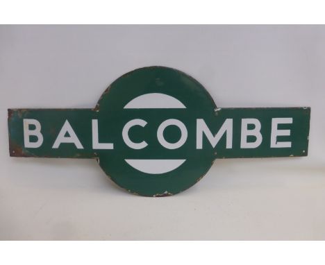 A Southern Region enamel station target for Balcombe, 31 x 13".
