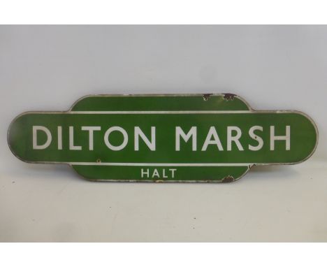 A Southern Region enamel station totem for Dilton Marsh Halt, fully flanged, 36 1/2 x 10 1/4".