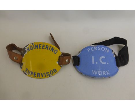 An Engineering Supervisor oval enamel armband with leather strap and one other - Person IC Work.