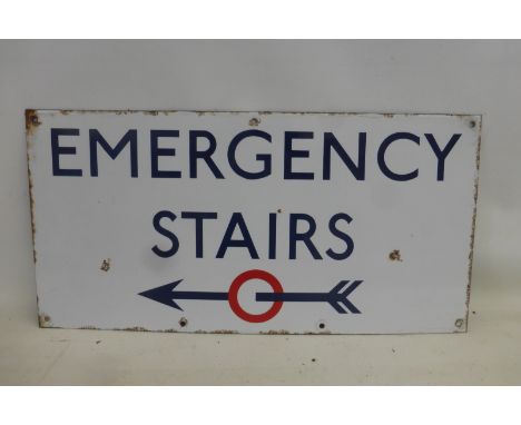 A rectangular enamel sign - Emergency Stairs, 24 x 12".