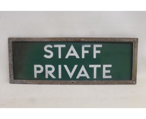 A Southern Region enamel sign - Staff Private, set within an aluminium frame, 16 3/4 x 16 3/4".
