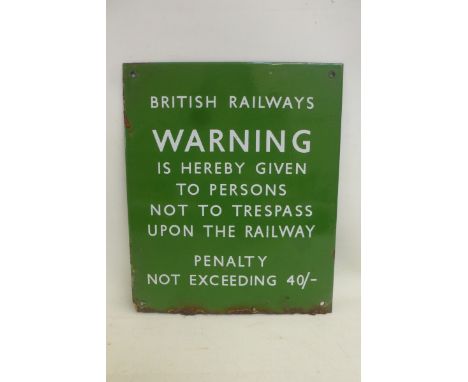 A Southern Region British Railways Warning enamel sign, 10 x 12".