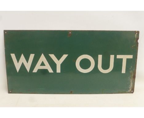 A Southern Region enamel railway sign for 'Way Out', 24 x 12".