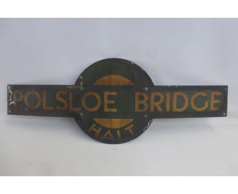 An early Southern Region enamel station target for Polsloe Bridge Halt, 36 x 13". 