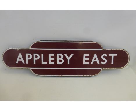 A rare Midland Region enamel station totem for Appleby East, half flanged, 36 x 10".