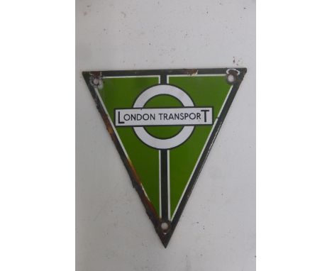 A London Transport triangular enamel plaque,  5 3/4 x 6".