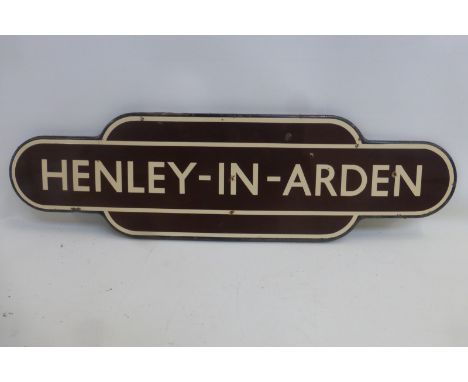 A Western Region enamel station totem for Henley-in-Arden, fully flanged, 36 1/2 x 10 1/4".