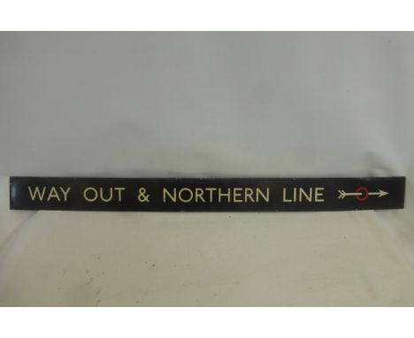 A Way Out and Northern Line directional narrow enamel sign, 59 x 4 3/4".