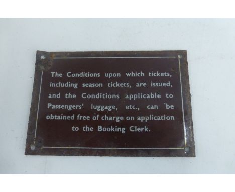 A 'conditions regarding tickets' rectangular information plaque, 6 x 4".