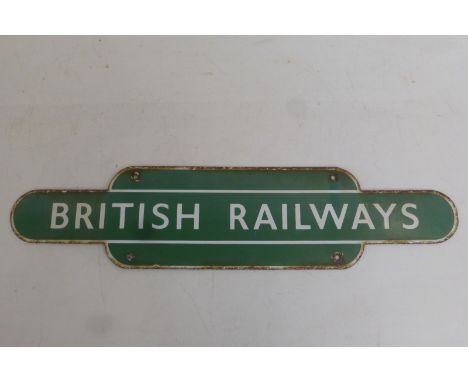 A Southern Region British Railway totem shaped enamel sign for a noticeboard, by repute from Sherbourne, 17 1/2 x 4".