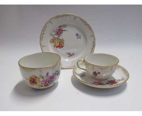 A 19th Century handpainted part tea service possibly German, made with sceptre mark to base, floral spray detail (19) chip to