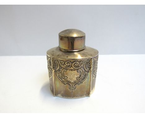 A silver tea caddy, embossed design, Birmingham 1876, 109g