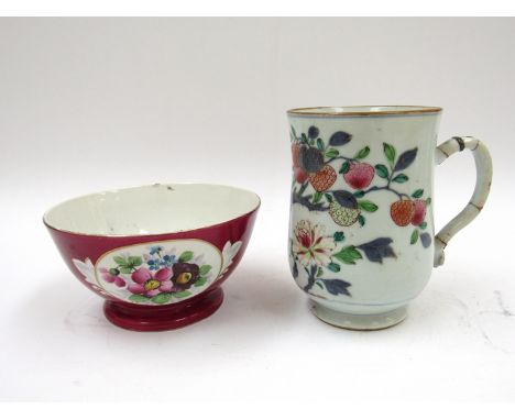 A Chinese porcelain cup, 13cm tall (a/f) and a Russian porcelain slop bowl (2)