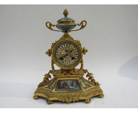 A mid 19th Century ormolu and Sèvres panel French mantel clock, 8-day movement by LeRoy & fils with rack and snail strike on 