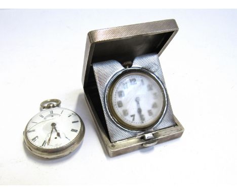A silver travel clock and silver pocket watch a/f