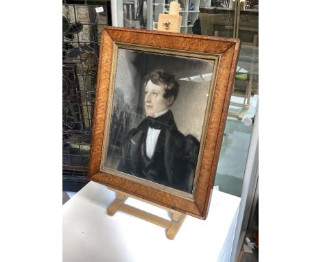 A Victorian maple framed pastel portrait of gentleman, 43cm x 34cm