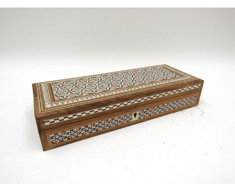 An Anglo-Indian bone inlaid oblong trinket box, 29cm x 11cm